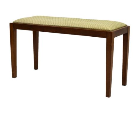 20th Century mahogany double piano stool with drop-in upholstered seat, 87cm x 33cm x 45cm Condition: overall scratches, scuf