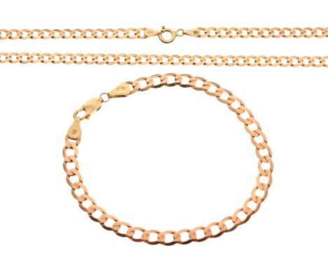 9ct gold necklace of filed curb-link design, approx 46cm long, together with a similar bracelet, 19cm long, 12.6g gross appro