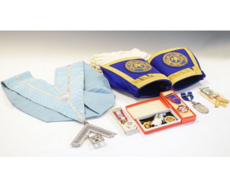 Masonic Interest - Collection of regalia to include Hong Kong Far East sash etc, Victoria Lodge enamel jewel, aprons etc Cond