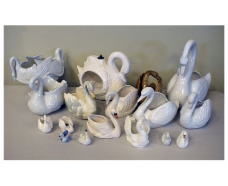 Quantity of ceramic swan planters and ornaments, 30cm high and smaller Condition: Crazing and discolouration - **Due to curre