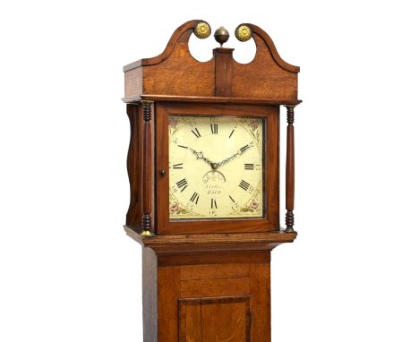 Early 19th Century oak and mahogany cased 30-hour painted dial longcase clock, J.Sellar, Bath, 198cm high Condition: Dial has