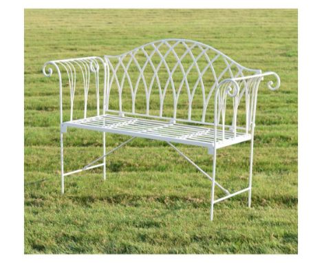 Modern metalwork garden bench with scroll ends, 130cm wide Condition: **Due to current lockdown conditions, bidders are unabl