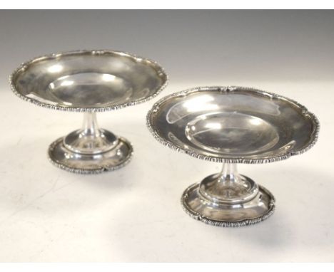 Pair of Edward VII silver pedestal dishes, London 1909, 11.5cm diameter, 190g approx Condition: Slightly out of shape and wou