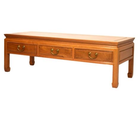20th Century Chinese three drawer coffee table,127cm x 51cm x 41cm Condition: Fading and discolouration together with light s