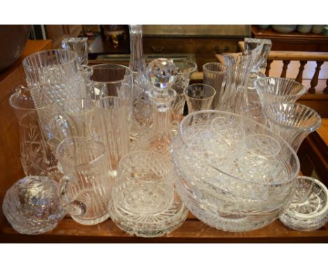 Quantity of table glass, decanters and jugs Condition: Scratches present on some of the pieces, some small chips present to t