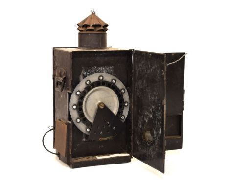 Victorian Mercantile type oil lamp projector used for Merchant Navy eyesight testing (now converted to electric), 67cm high C