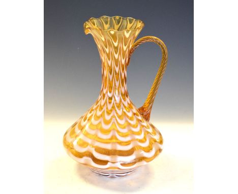 Murano Glass - Amber glass jug decorated with white enamel festoons, 27cm high Condition: Interior neck appears to have burst