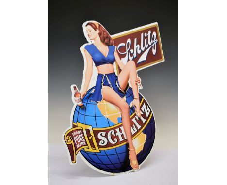 Advertising - Reproduction 'Schlitz' tin sign, 56cm high Condition: Some staining the front, light scratches present, please 
