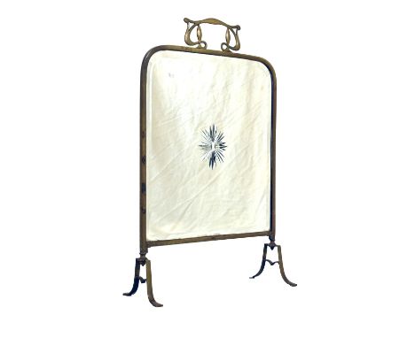 Early 20th Century Art Nouveau brass firescreen with etched mirror insert, 50cm wide x 80cm high Condition: **Due to current 
