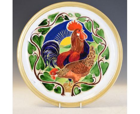Porcelain plate painted with cockerel and chicken, signed MH verso, 34cm diameter Condition: Ceramics &amp; Glass/Oriental - 