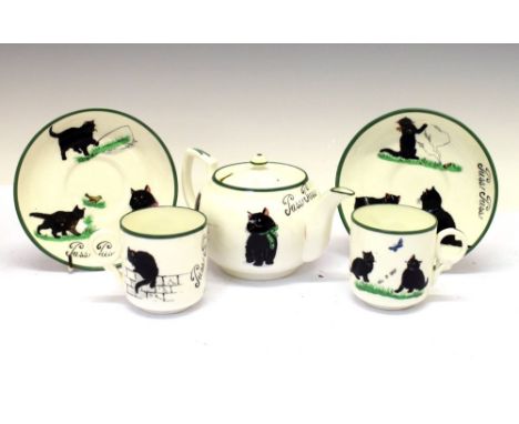 Late 19th/early 20th Century Hammersley &amp; Co part tea set, transfer printed with cats and a legend 'Puss! Puss!', Conditi