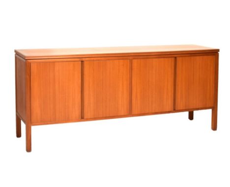 20th Century four door teak sideboard, 180cm x 46cm x 80cm, together with a modern low cabinet, 210cm x 53cm x 48cm (2)&nbsp;