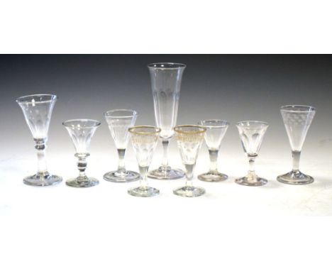 Collection of wine glasses with drawn trumpet bowls, late 18th Century and later Condition: Prospective bidders are advised t