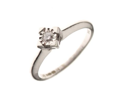 9ct white gold and solitaire diamond dress ring, illusion set, size M, 2g gross approx Condition: **Due to current lockdown c