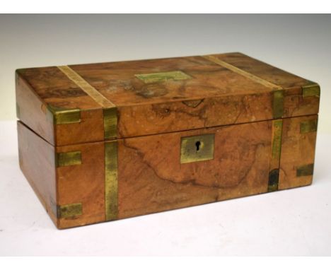 Walnut veneer writing box, 16cm, x 40cm, x 23.5cm (a/f) Condition: Large amount of brass banding missing as well as central b