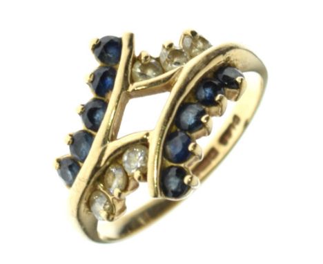 9ct gold dress ring set white and blue stones, size M, 3g gross approx Condition: **Due to current lockdown conditions, bidde