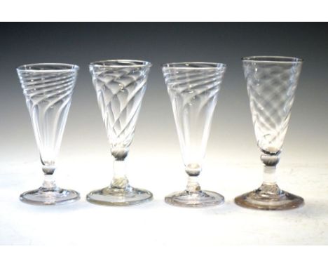 Four 18th Century short stem dwarf ale glasses with wrythen bowls Condition: Appears sound however potential bidders are advi