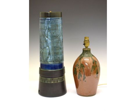 Studio Pottery - Celtic Pottery tall lamp base circa 1970, together with a Vellow pottery, Somerset lamp base, 46cm high and 