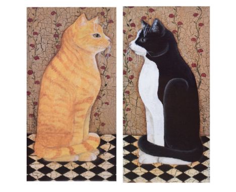 Seven assorted coloured prints of cats, all approximately 29cm x 11.5cm, framed and glazed (7) Condition: A set of 4 and a se