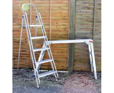 Aluminium stepladder, together with an aluminium trestle/bench ladder (2) Condition: **Due to current lockdown conditions, bi