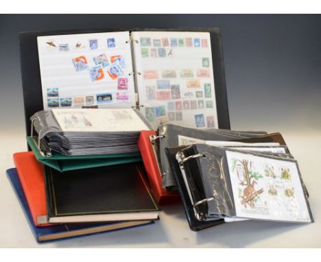 Stamps - Four various albums of UK and World stamps in clear pouches to include Chinese Air overprints, page of George V asso
