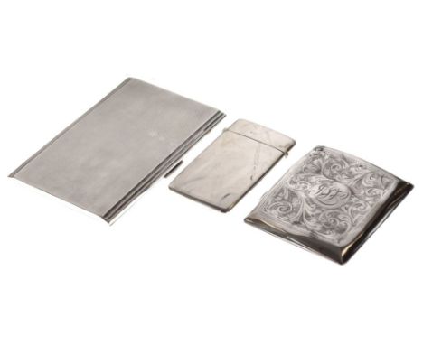 George VI engine turned cigarette case, Birmingham 1941, together with a George V silver card case, Chester 1912, and one oth