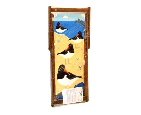 Hardwood seaside deckchair with canvas print by Jenny Price 'Oyster Catchers' issued by The Clevedon Pier &amp; Heritage Trus