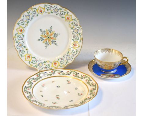 Limoges porcelain cabinet plate, signed Ceylan, 1878, together with a 19th Century Continental porcelain dessert plate, and a