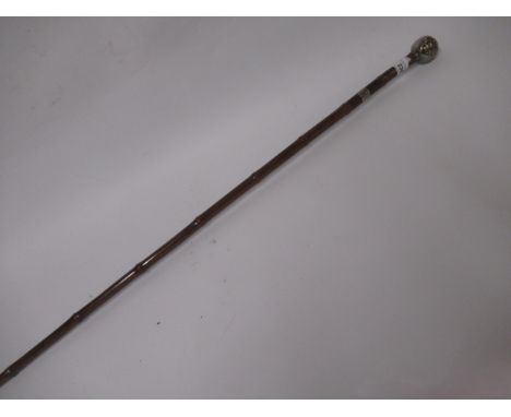 Unusual 19th Century bamboo walking cane, the finial in the form of a grotesque head with integral vesta, the collar inscribe