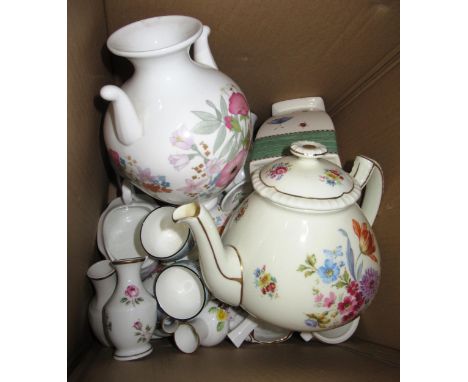 Two boxes containing a quantity of various decorative porcelain including bisque figures, Royal Doulton teapot and various mi