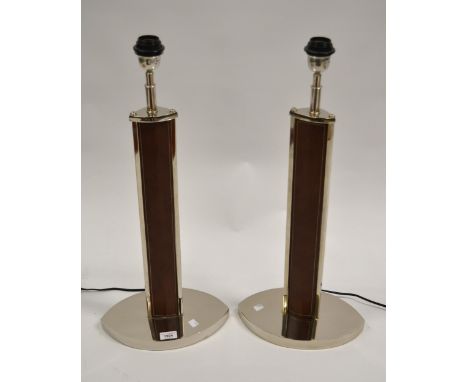Pair of Coach House chrome and leather table lamp bases, 69cm high