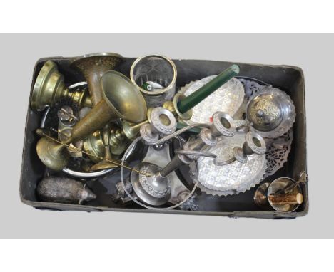 Birmingham silver mounted cut glass vase, and a quantity of various silver plated items, including candelabra etc.