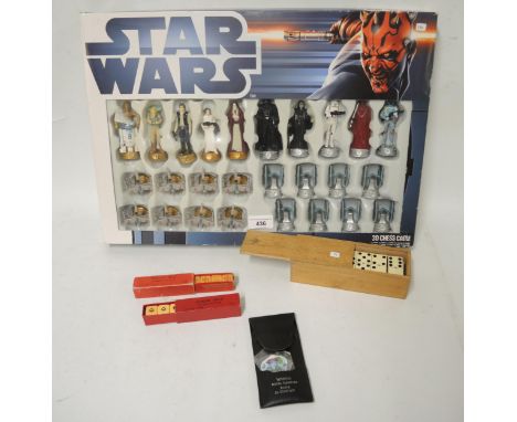 Star Wars 3D chess set, vintage boxed set of dominoes, poker dice and darts
