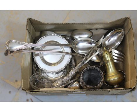 Large silver plated ladle, pair of silver plated basting spoons, together with a quantity of other silver plated items