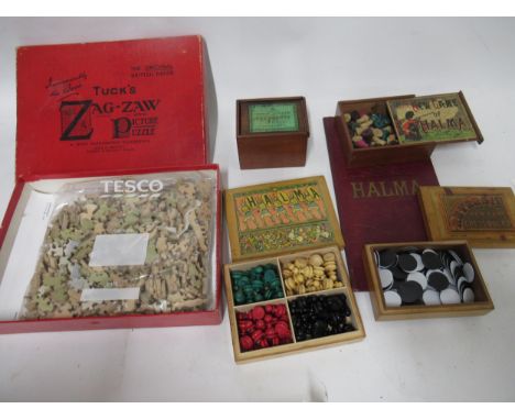 Jaques ' New Game of the Parachute Top ' in original box, The New Game of Halma with original box and board,  a box with play