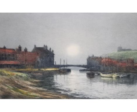 Claude Rowbotham, signed aquatint, river estuary scene at sunset, unframed, together with a Robert Linnell armitage etching '