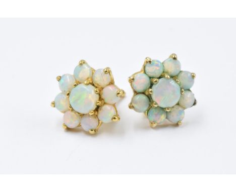 Pair of 9ct yellow gold opal cluster stud earrings