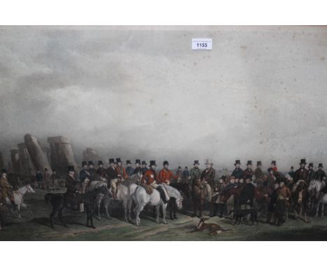 After William Barraud, 19th Century hand coloured engraving, ' The Amesbury Champion Coursing Meeting ' together with a pair 
