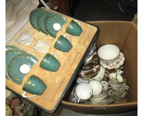 Royal Worcester part coffee set in fitted box, together with another two part coffee sets and a Royal Crown Derby bowl on sta