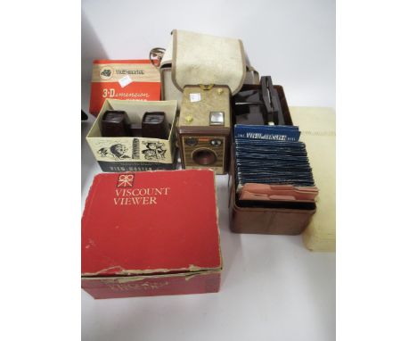 Kodak box Brownie camera and three various 3D viewers
