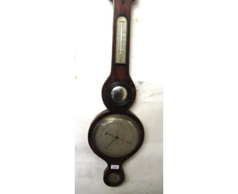19th Century mahogany and line inlaid wheel barometer
