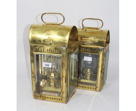 Ship's brass lamp by Davey &amp; Co, circa 1980, 34cm high, together with similar smaller lamp