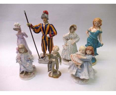 Royal Worcester figure ' The Parakeet ', together with six other modern Royal Worcester figures