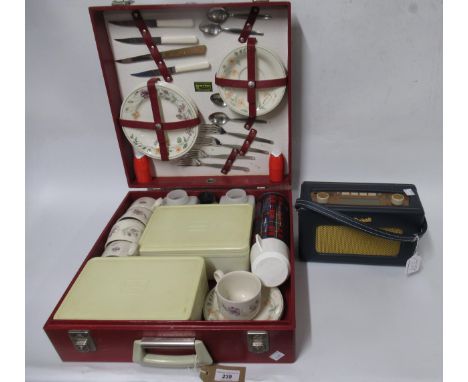 Brexton picnic set in original case, together with a modern Roberts radio