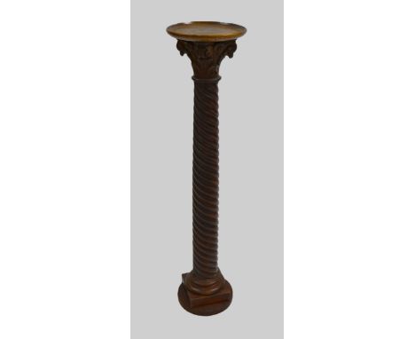 19th Century mahogany spiral column torchere with Corinthian capital, 121cm high