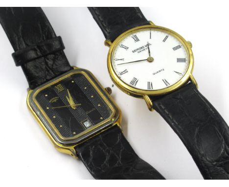 Raymond Weil, gold plated wristwatch with white dial and Roman numerals, together with a Rotary wristwatch with black dial an