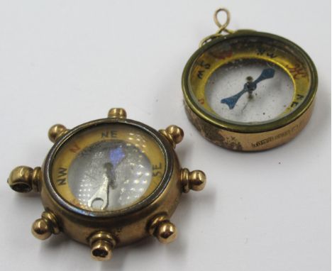 Two 9ct gold mounted compass fobs