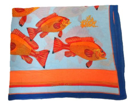Hermes, printed cotton voile fish design pareo / sarongHand rolled edging to one corner has come undone and is fraying. Vario