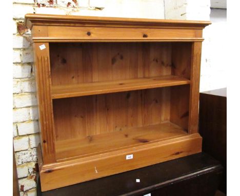 Modern pine two shelf open bookcase, an oak wall mounted corner cabinet, 19th Century walnut swing frame toilet mirror (at fa