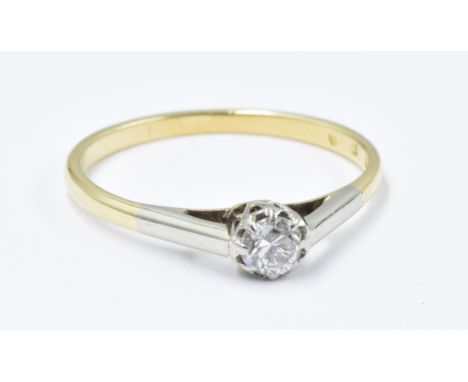 Small 18ct yellow gold diamond solitaire ring, size K, 1.4g
